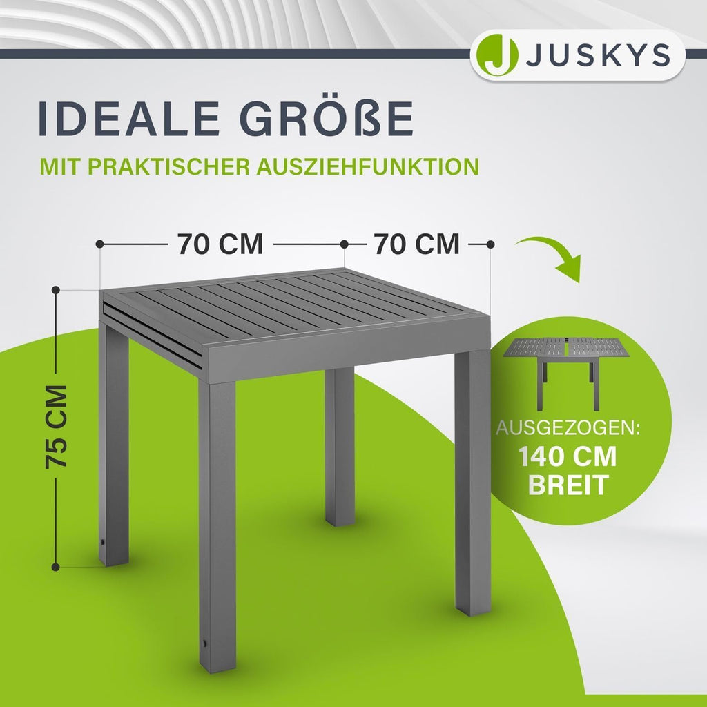 Juskys Gartentisch Laki 70x70 cm ausziehbar - Aluminium Esstisch zum Ausziehen - große Tischplatte - Alu Tisch Balkonmöbel Gartenmöbel Anthrazit