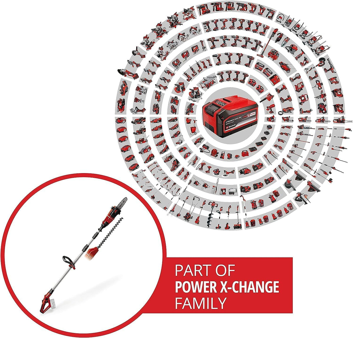 Herramienta multifunción inalámbrica Einhell GE-HC 18 Li T-Solo (2 en 1 cortasetos y motosierra, espada Oregon, sin batería ni cargador)