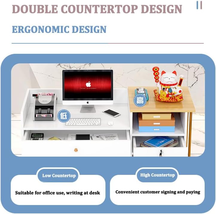 Mostrador de recepción para consulta, mostrador de recepción, mostrador de bienvenida, mesa de recepción con zona de trabajo alta y baja para supermercado, hotel, salón de belleza, tienda de ropa, cajero, ancho 140 cm