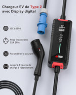 MCEVKELN Cargador Tipo 2 7KW Cargador de Coche Eléctrico con CEE (3 Pines | Monofásico), Corriente Conmutable 6-32A, IP65, Cable de Carga EV Tipo 2 de 7M, IEC 62196-2 EVSE con Bolsa de Transporte