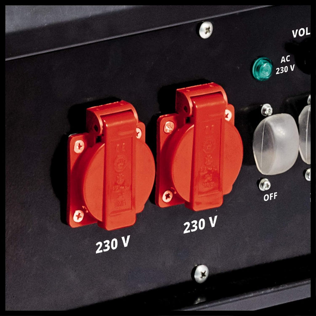 Generador eléctrico (gasolina) Einhell TC-PG 55/E5 (potencia máxima de 5500 W, potencia continua máx. de 5000 W, depósito de 25 l, motor de 4 tiempos, 2x 230 V, 1x 400 V, protección contra bajo nivel de aceite)