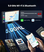 CarPlay Coche 9: Pantalla IPS HD brillante, visibilidad clara de día y de noche. Apple CarPlay y Android Auto inalámbricos, Bluetooth y WiFi 5GHz, navegación GPS, instalación fácil, cámara de marcha atrás (opcional)