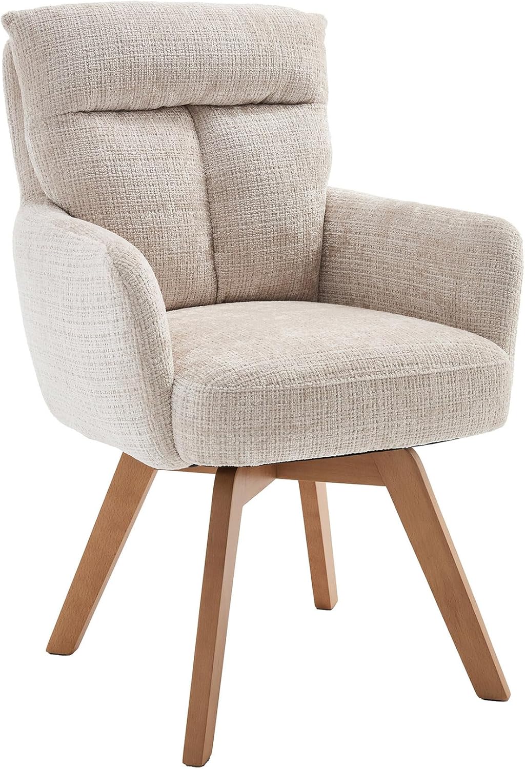 Silla giratoria Riess Ambiente Big George - Champán - Felpilla con reposabrazos madera de haya natural silla de comedor diseño retro