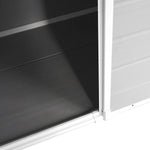 Wasabi - Caseta de resina para jardín Unit 1.4 – Ventana de luz natural - Suelo incluido - Paneles de 12 mm de espesor - Gris y blanco - Cobertizo de PVC para almacenaje exterior - 1,37 m² - Techo plano