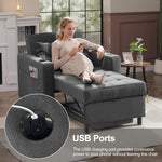 Sillón cama DURASPACE, silla convertible 3 en 1, sillón cama extensible, sofá cama con puertos USB, bolsillo lateral, portavasos para espacios pequeños (gris oscuro)