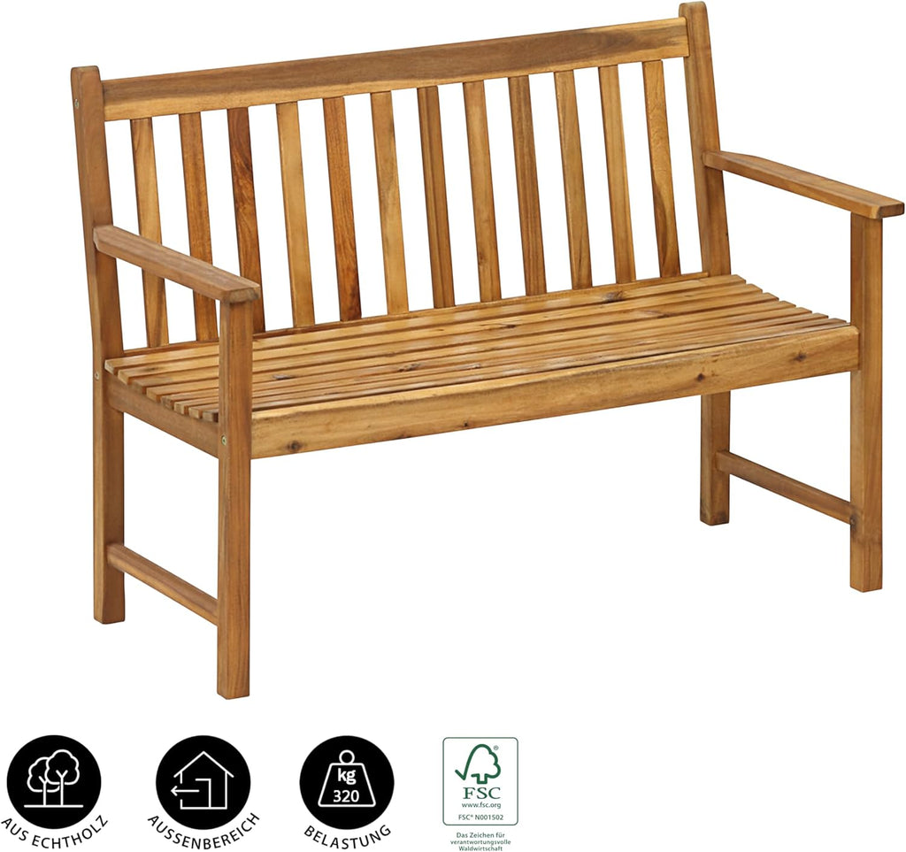 Banco de jardín Dehner Mykonos, 2 plazas, aprox. 120 x 89 x 61 cm, de madera de acacia con certificación FSC®, marrón