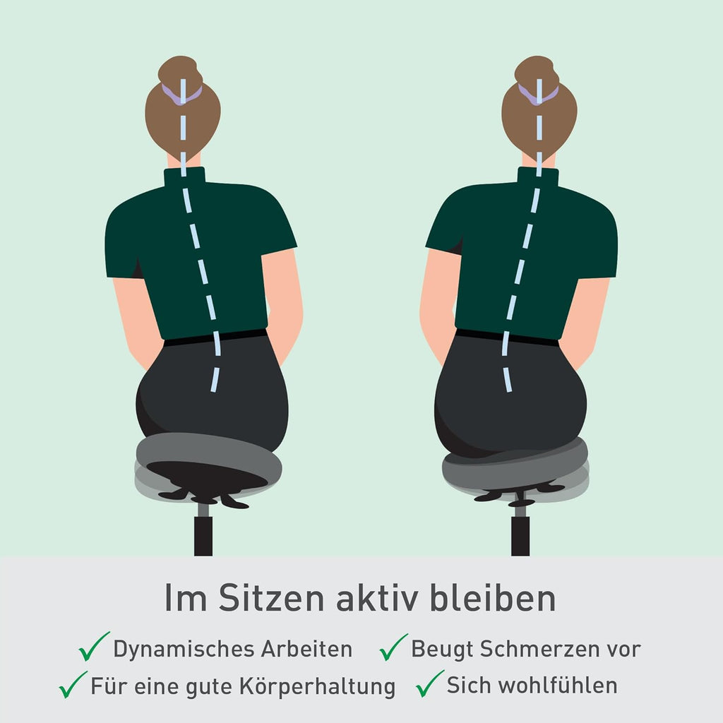 Taburete ajustable en altura Leitz Ergo Active (47–60 cm) con ruedas, taburete de oficina con cojín de asiento, taburete giratorio ergonómico para el hogar, la oficina, el ocio y las aficiones, serie Ergo, negro, 65770095