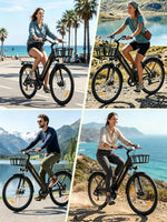 Bicicleta eléctrica de 26" para adultos, bicicleta eléctrica de 7 velocidades con batería intercambiable de 36V 13Ah, 25 km/h y autonomía de 80-100 km para viajeros urbanos