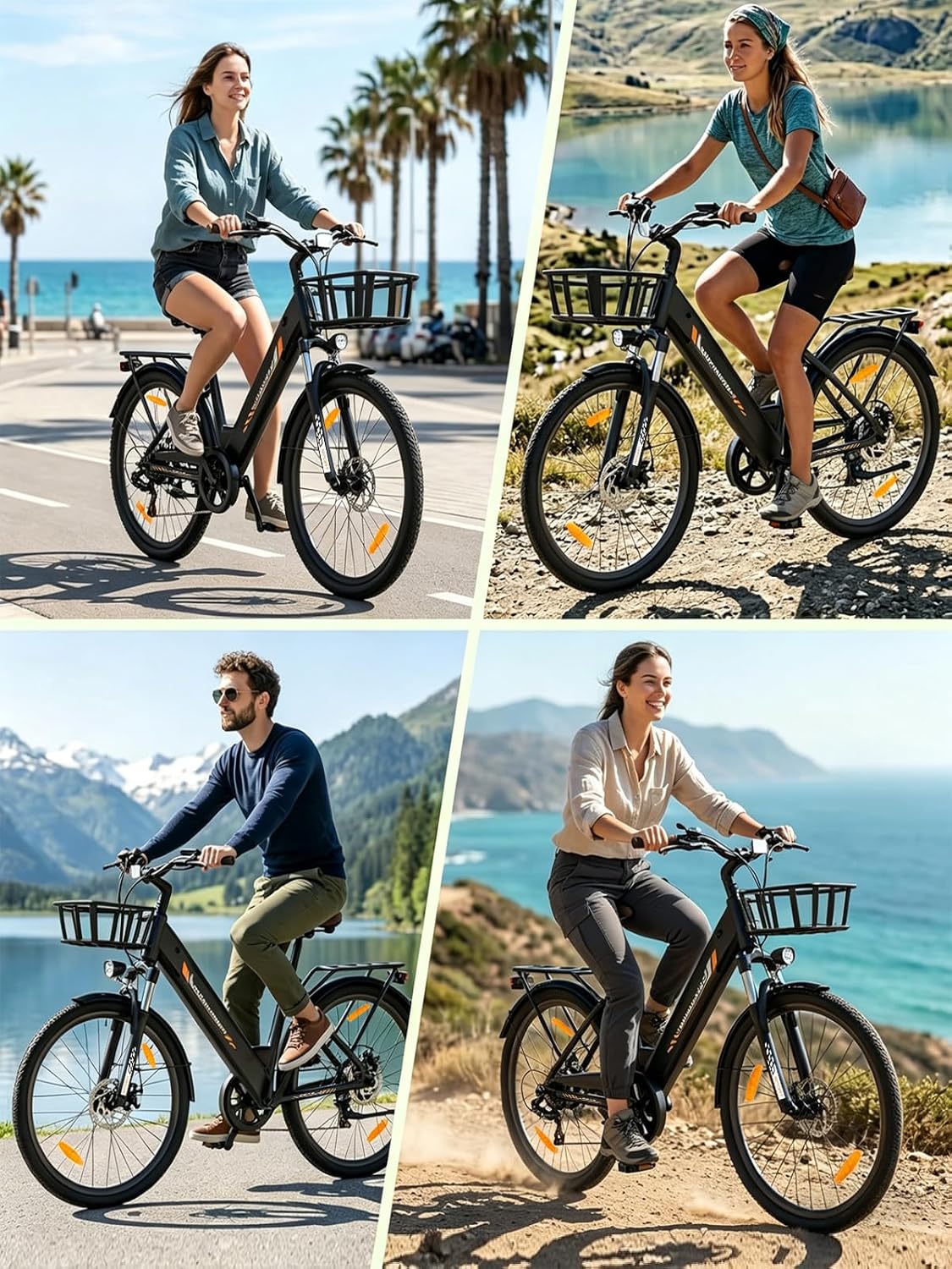Bicicleta eléctrica de 26" para adultos, bicicleta eléctrica de 7 velocidades con batería intercambiable de 36V 13Ah, 25 km/h y autonomía de 80-100 km para viajeros urbanos