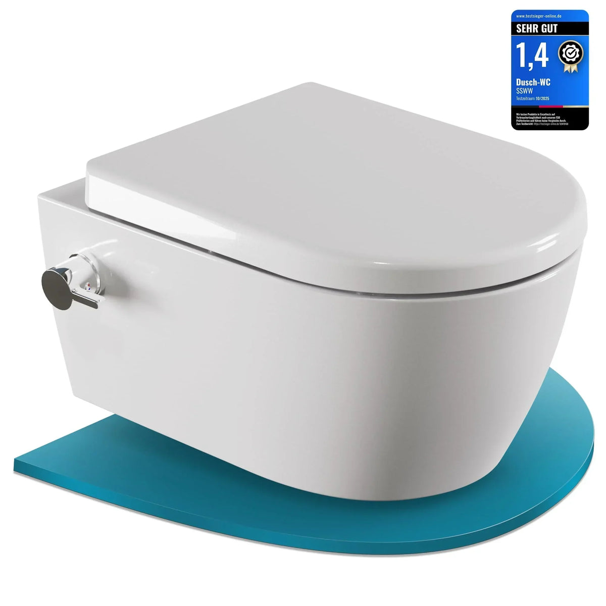 Inodoro con bidet suspendido SSWW sin reborde, 52 cm, boquilla de acero inoxidable, asiento de duroplast con cierre suave, revestimiento nano, agua fría y caliente