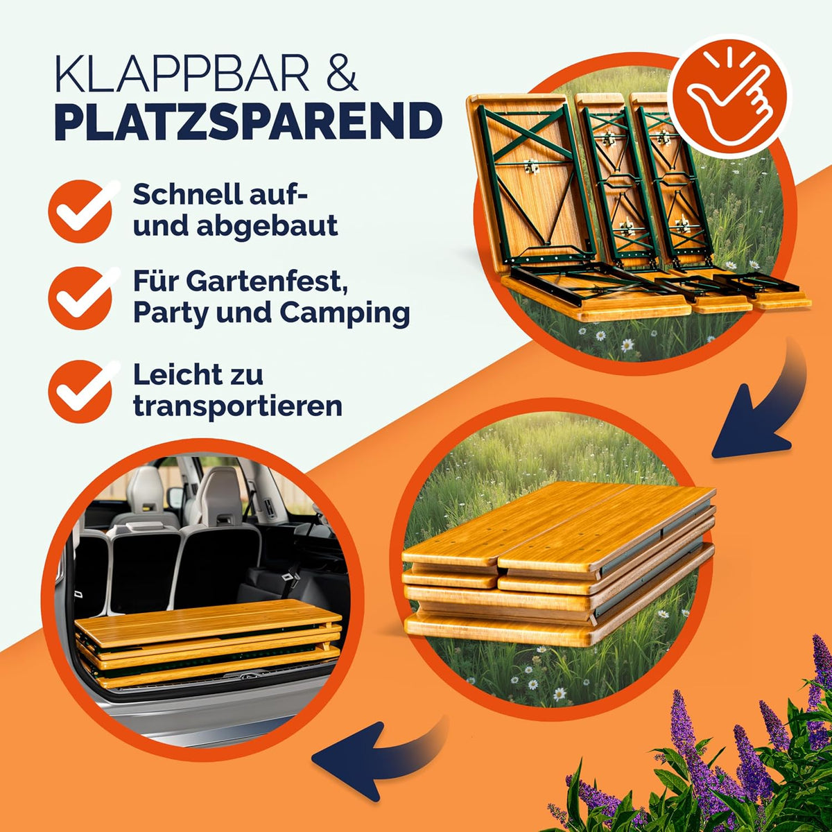 Casaria Bierzeltgarnitur 220 cm Klappbar Stabil 3 Teilig 2X Bierbank 1x Breiter Tisch Holz Biertischgarnitur Festzeltgarnitur Biergarten Biergarnitur