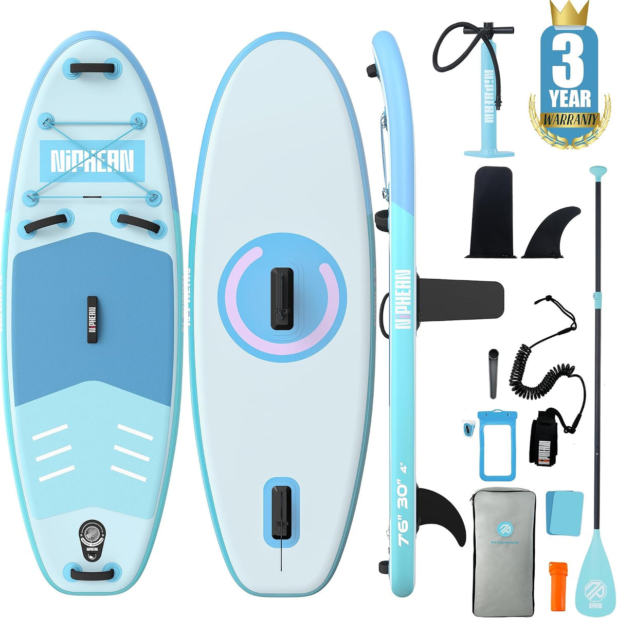 Tabla de Stand Up Paddle Niphean con asiento, tabla de SUP (ultraligera) para mujer, tabla de paddle surf con aleta estabilizadora StabilTrac +30%, tabla de paddle inflable antideslizante, apta para yoga y mascotas