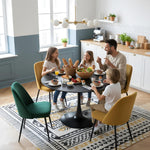 Mesa de comedor redonda de 110 cm, mesa de comedor redonda moderna negra, mesa de cocina para 4-6 personas, mesa de comedor de madera con estructura de metal, mesa redonda para cocina, comedor, salón y balcón, negro