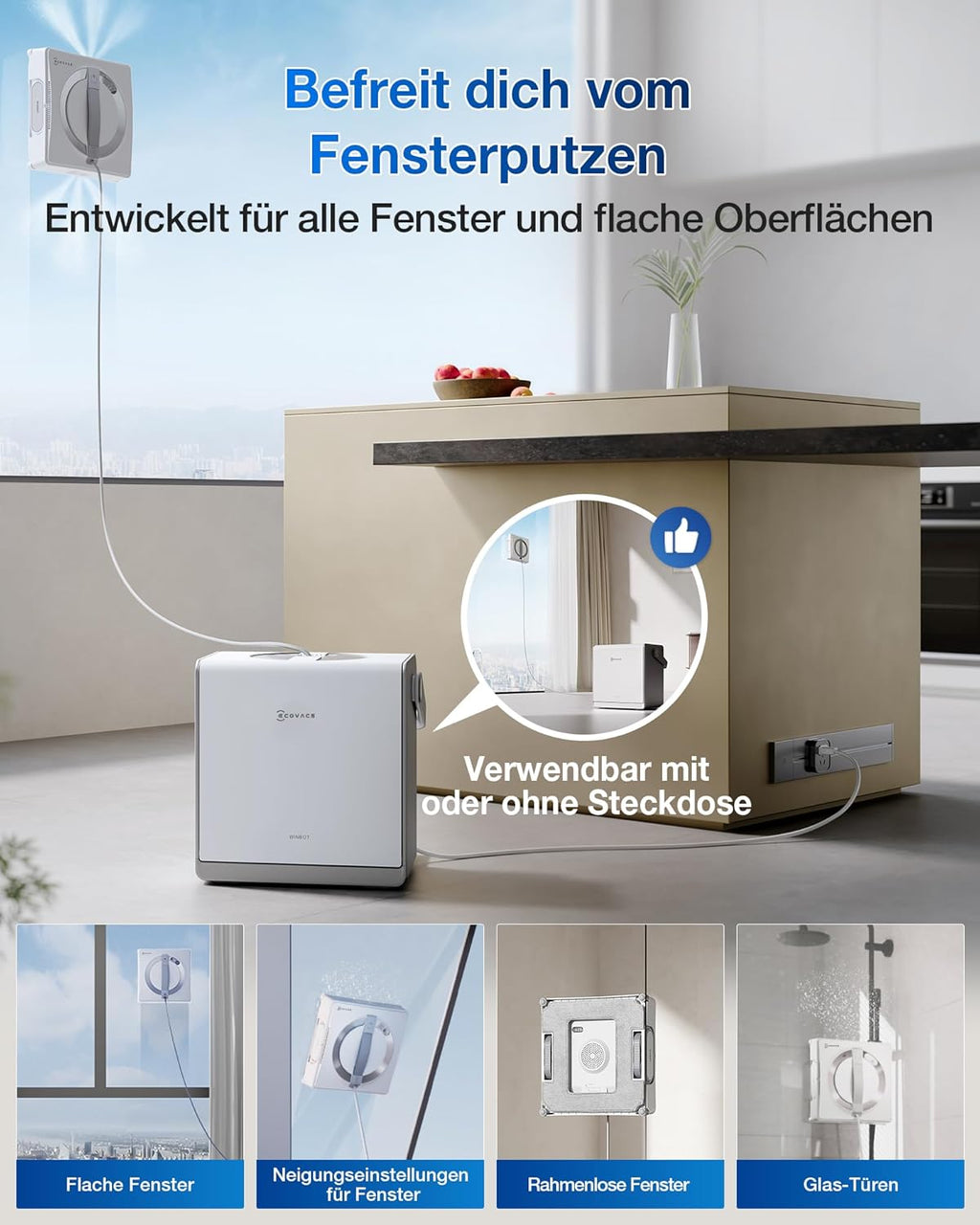 Robot limpiacristales ECOVACS WINBOT W2 PRO Omni con estación multifunción 6 en 1, carga durante el funcionamiento, cabezal de pulverización de 3 boquillas, protección de 12 niveles, planificación de rutas Win-SLAM 4.0, blanco