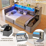 Cama nido, sofá cama, 90 × 190 cm, con dos cajones, puertos USB y tipo C, compartimento de almacenamiento, banco de almacenaje a los pies de la cama, tira de luz LED, sin colchón, terciopelo, gris oscuro