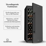 Nevera para vinos Klarstein CellarMax de libre instalación - 155 botellas, 5-20 °C, control táctil, puerta de metal, estantes de madera, alarma, clase energética E, vinoteca grande
