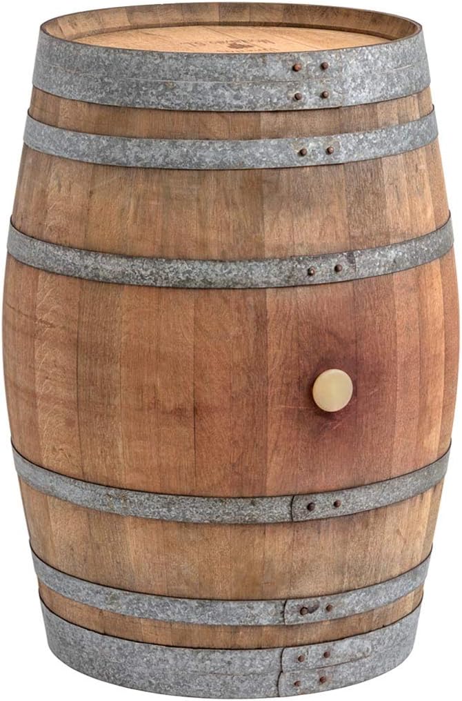 Mesa alta Temesso hecha de barril de vino usado, barril decorativo, mesa de jardín de barril de madera - barril sin tratar orig