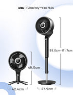 Ventilador inteligente DREO para dormitorio, ventilador de pie, oscilación omnidireccional de 150°+100°, alcance de circulación de aire de 36,6 m, motor CC silencioso, 12 velocidades, 6 modos, 20 dB, control remoto, temporizador de 12 horas.