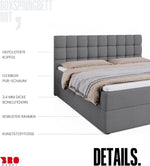 Cama boxspring BROMARKT con arcón, cama tapizada con colchón Bonell y topper, cama para dormitorio con cabecero acolchado Dakota, muelles Bonell, 180x200, grado de firmeza H3, gris Malmo