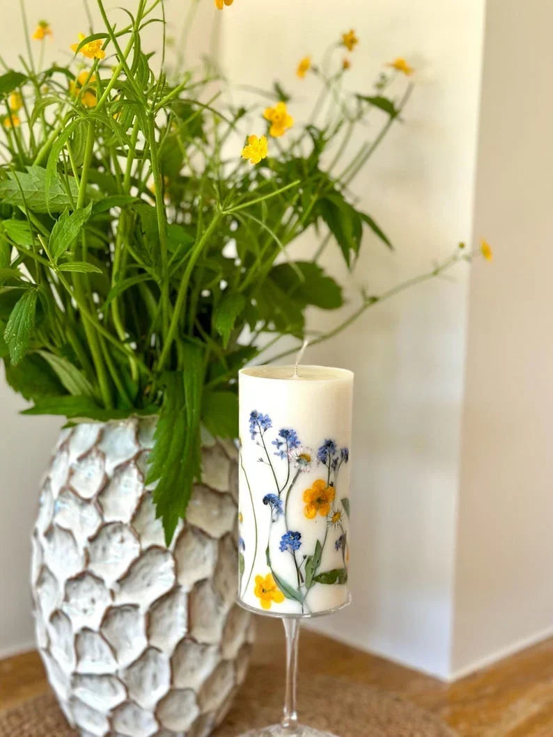 Vela de soja con estampado floral, vela aromática, 14 cm x 7 cm, 45–50 horas de duración