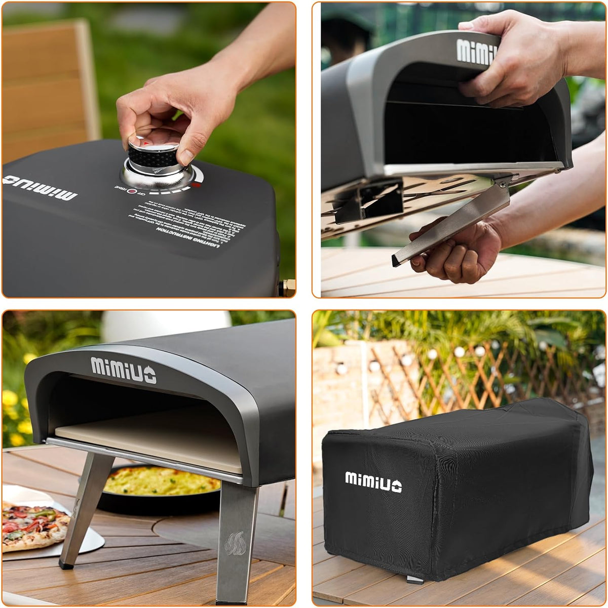 Horno de pizza de gas portátil Mimiuo con piedra para pizza y pala | Horno para pizza para balcón, terraza y jardín, calentamiento rápido y distribución uniforme del calor para resultados de pizza auténticos
