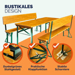 Casaria® Juego de mesa y bancos de cerveza con respaldo 170 cm, plegable y estable, 2 bancos, 1 mesa ancha, madera, mobiliario de jardín, mobiliario para eventos