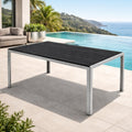 Mesa de jardín Mojawo XL de aluminio plateado/negro, mesa de comedor, muebles de jardín, aspecto de madera, resistente a la intemperie, 180x90x74 cm