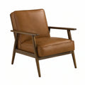 Sillón de piel sintética, estructura de madera maciza, marrón