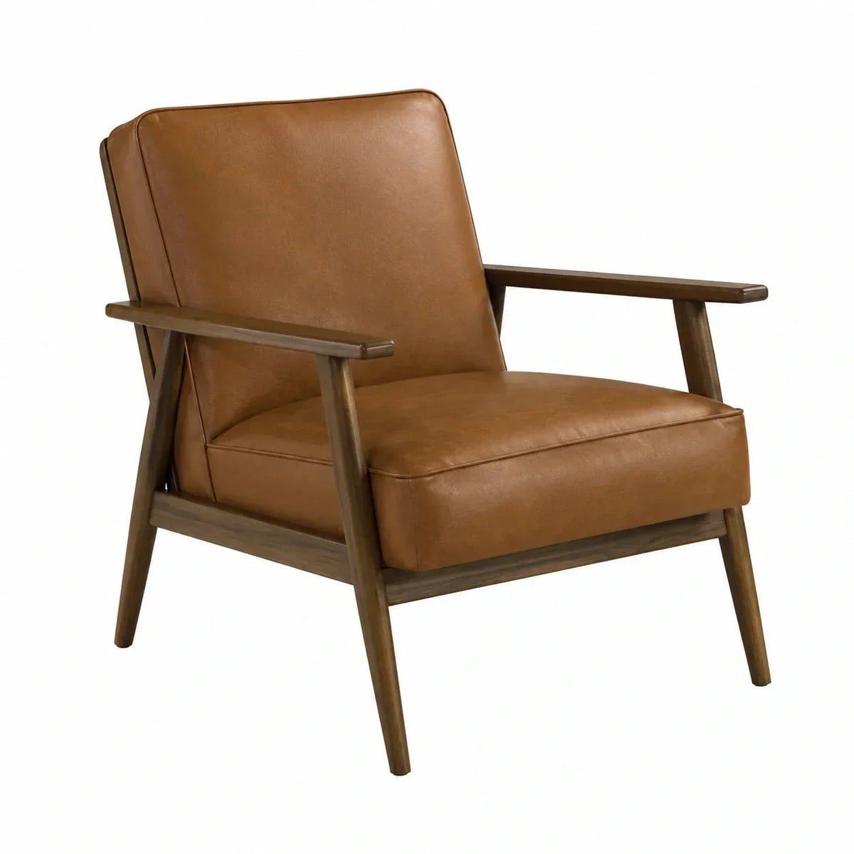 Sillón de piel sintética, estructura de madera maciza, marrón