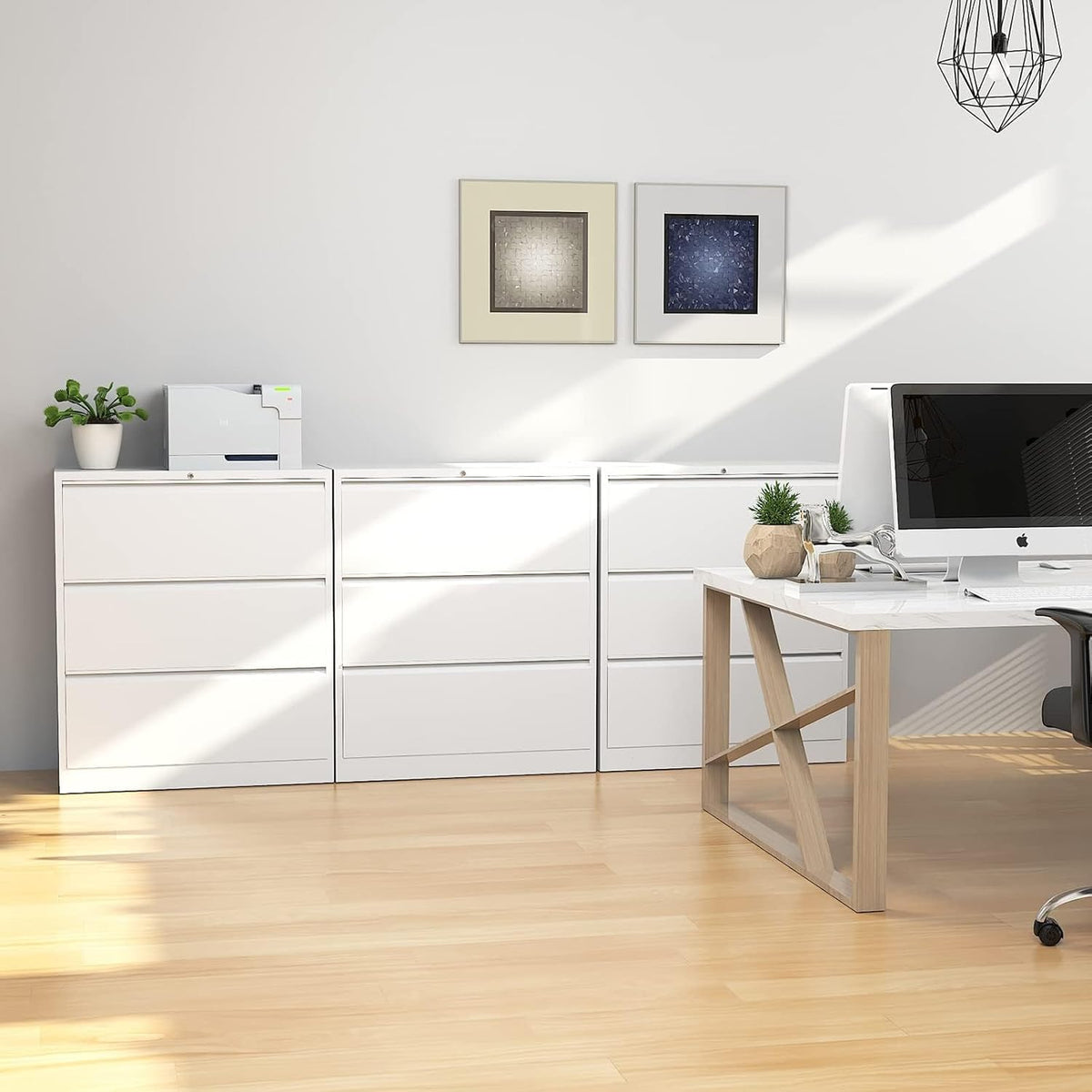 Archivo de carpetas colgantes Sightlife de doble carril con cerradura, archivador de 3 cajones, armario de metal, mueble archivador de acero, mueble de oficina, archivador ancho para A4 y tamaño legal