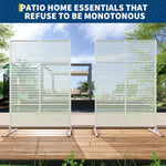 Set de 2 paneles de privacidad de metal, biombo independiente de 180x120 cm, separador de ambientes resistente a la intemperie para jardín, terraza, balcón y decoración exterior, con soporte, acero galvanizado, rayas horizontales blancas