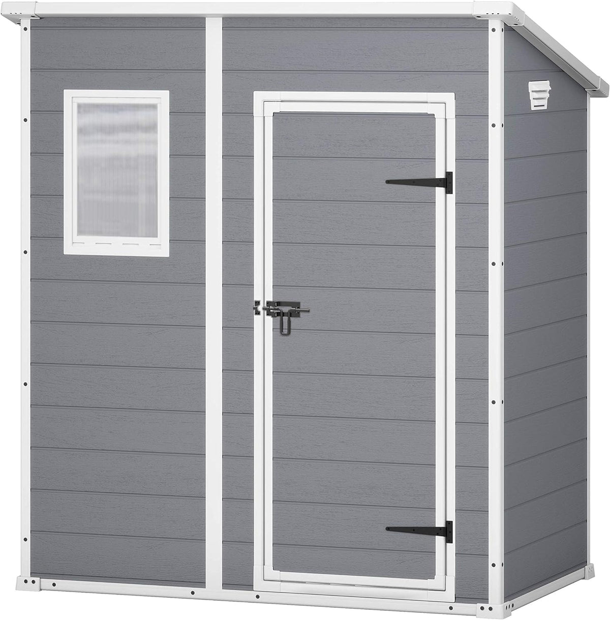 Caseta de jardín Keter Manor Pent 6x4 resistente a la intemperie, plástico, exterior, dimensiones exteriores: ancho x fondo x alto: 183,5 x 111 x 200,5 cm, dimensiones interiores: 168,5 x 97 x 154 cm, gris