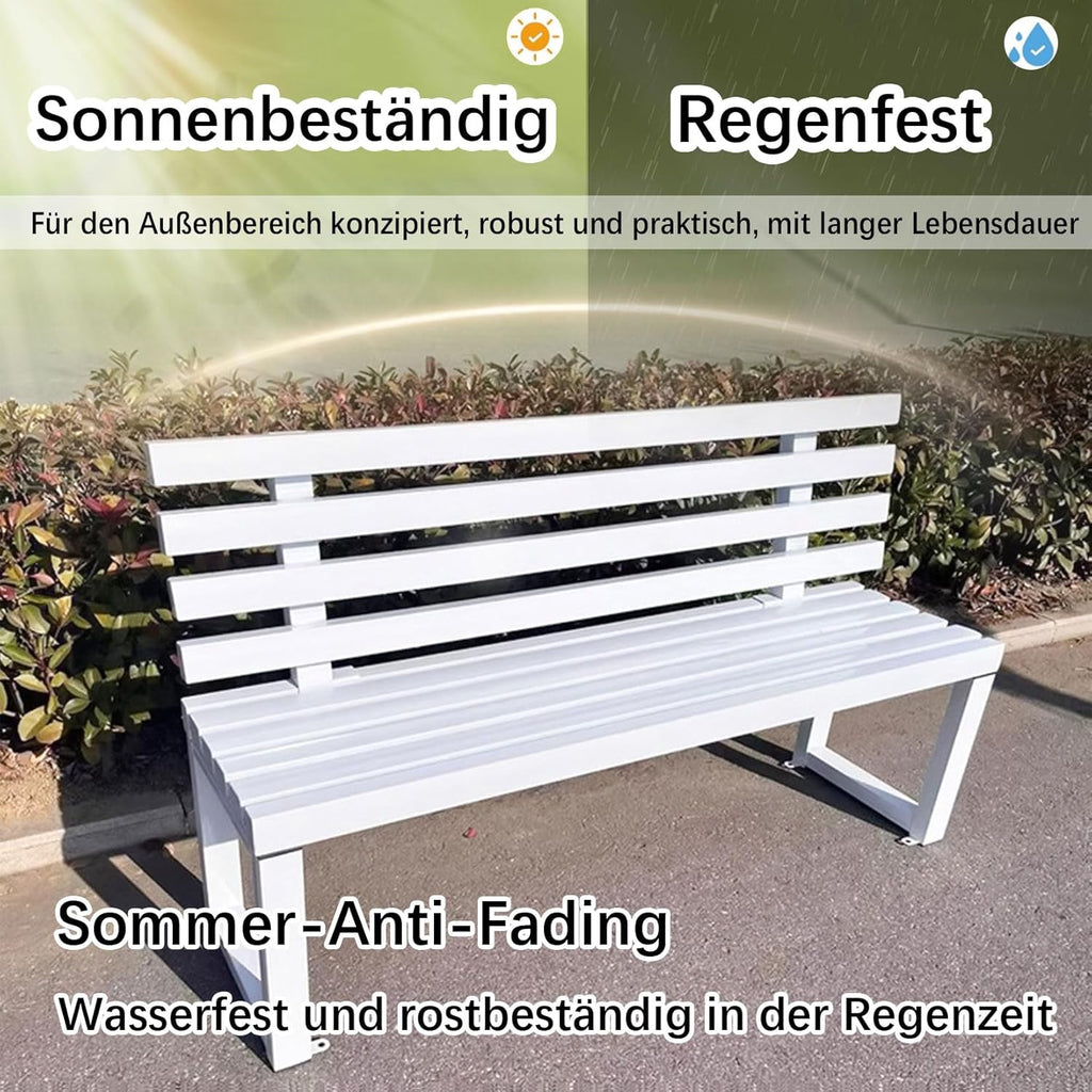 Gartenbank,Wetterfest Outdoor Bank Sitzbank,Metall Stahl Bank, Metallbank Garten,100/120/150/cm,Mit Rückenlehne,Tragkraft bis 200kg, for Terrasse Park Rasen Hof,2-4 Sitzer 150×40×85cm-Rot