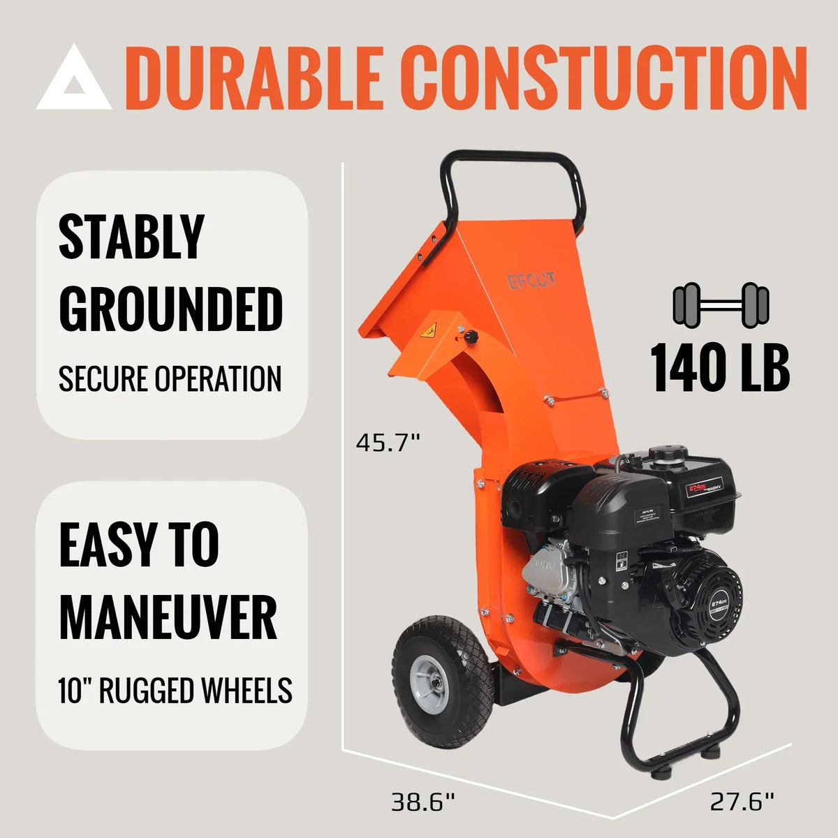 Trituradora de madera EFCUT C40 2026 – Capacidad de 10 cm – Motor de 9 HP y 274 cc – Astilladora a gasolina de alto rendimiento