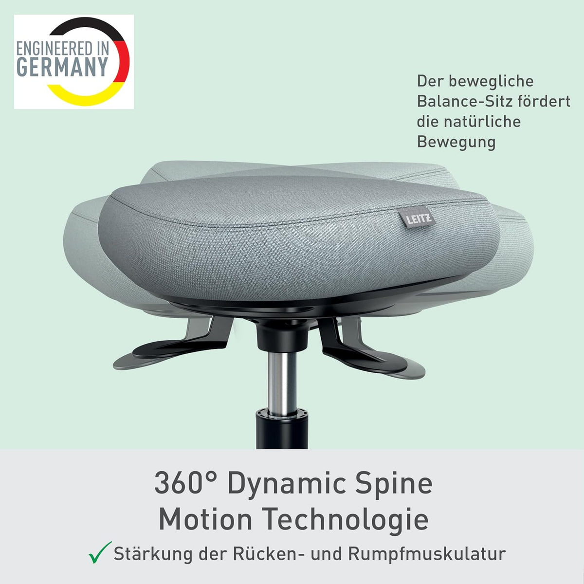 Taburete ajustable en altura Leitz Ergo Active (47–60 cm) con ruedas, taburete de oficina con cojín de asiento, taburete giratorio ergonómico para el hogar, la oficina, el ocio y las aficiones, serie Ergo, negro, 65770095
