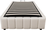 Cama tapizada 90x200, cama individual con espacio de almacenamiento y somier, sin cabecero, marco de cama con arcón hidráulico, cama con almacenaje hidráulico, estructura de cama, cama juvenil, lino, sin colchón, beige