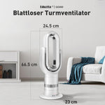 Ventilador de torre sin aspas QG660, calentador y ventilador de refrigeración 2 en  1, 10 niveles de refrigeración y 3 de calefacción, mando a distancia y control táctil, motor CC ultra silencioso y de bajo consumo