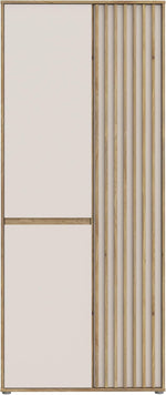 Armario Forte ELISTON 80 90, armario moderno con diseño de listones, 2 puertas, madera técnica, dormitorio, decoración de madera de roble Mauvella|Beige Cachemira, 84 cm de ancho x 200,1 cm de alto x 54 cm de profundidad