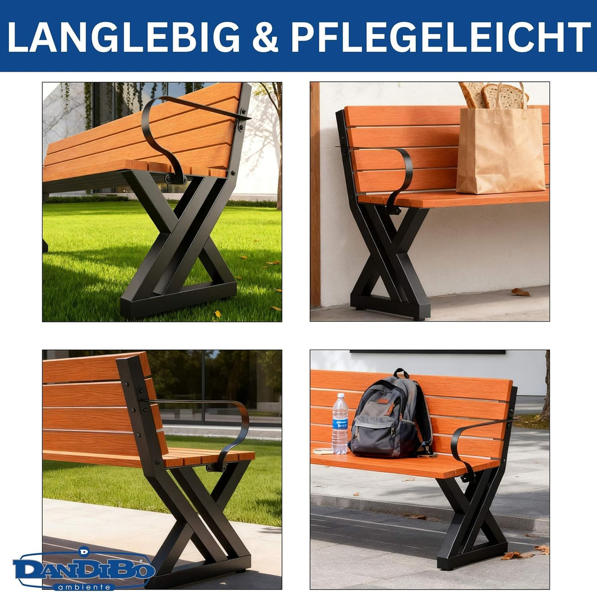 DanDiBo Juego de 2 estructuras para banco con respaldo de metal negro, patas para banco de bricolaje, bases para banco, soportes para banco 96670, estructura de asiento para banco de jardín, resistente y estable