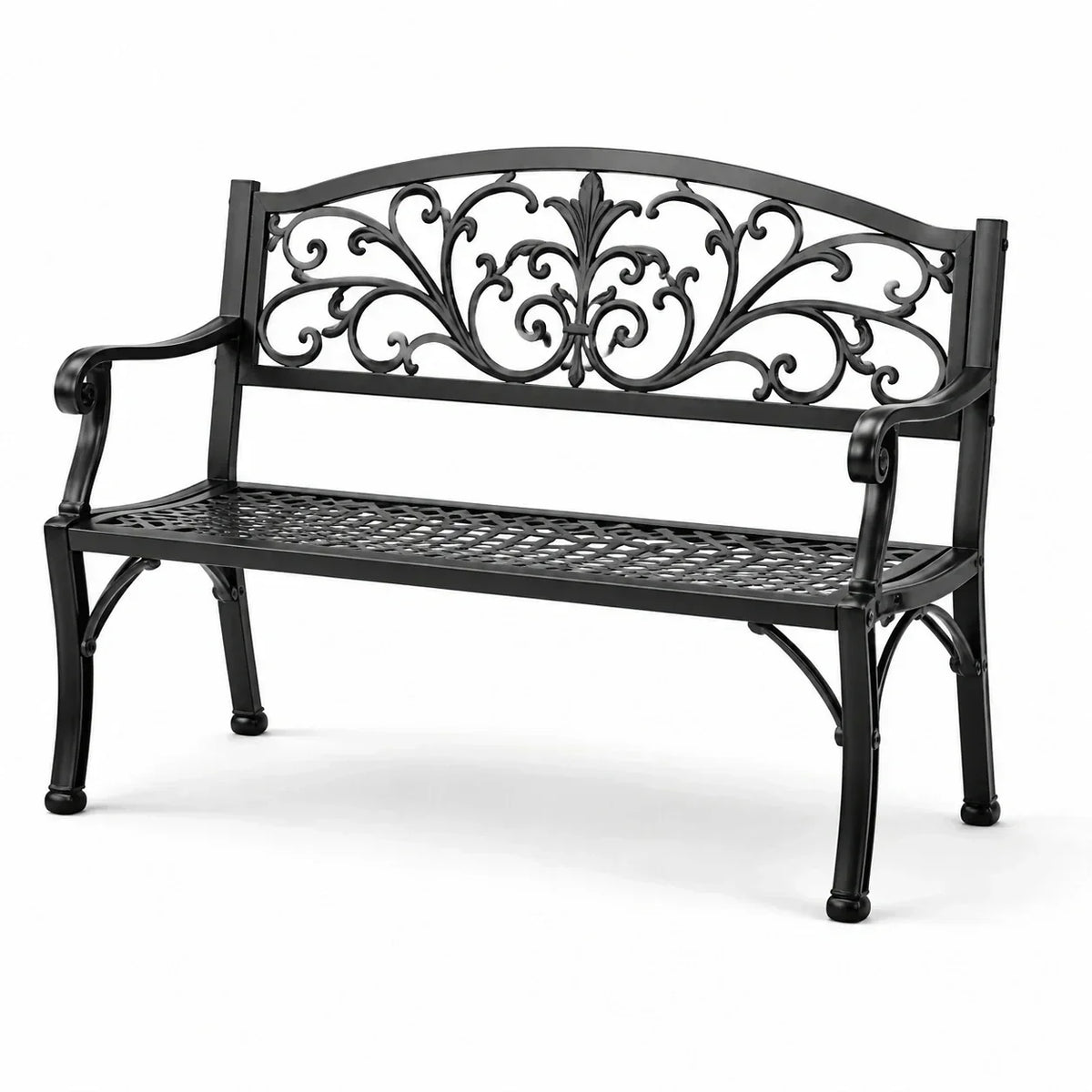 Banco de jardín de hierro fundido, 2 plazas, negro