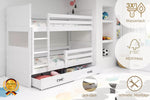 Interbeds Litera 200x90 cm Cama alta con cajón Cama litera Cama de madera de pino Cama infantil Cama juvenil con somier y protección anticaídas (blanco, 200x90)
