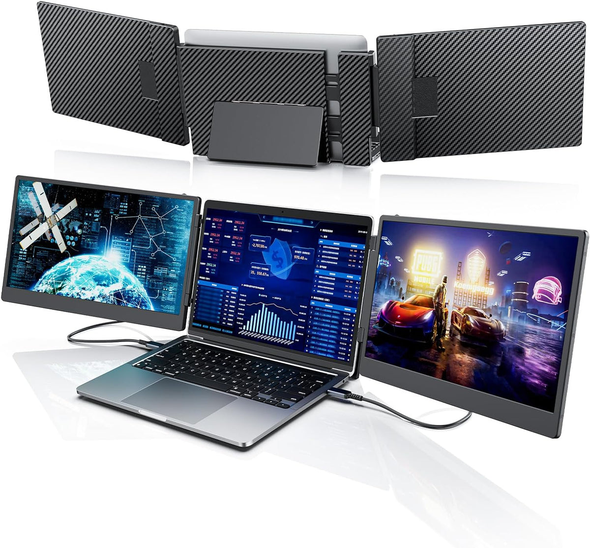 Extensión de pantalla para portátil, monitor portátil triple de 14" 1080P, extensión de monitor Plug & Play, para Win/Dex/Android/Mac