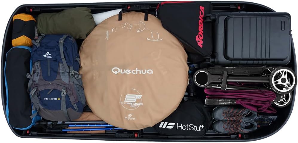 Farad Marlin Dachbox 680L schwarz metallic mit Elastisches Befestigungsnetz - Doppelter Seitenöffner, TÜV-GS Zulassung, 5 Jahre Garantie - 3-Punkt-Zentralverriegelung mit Sicherheitsschlüssel