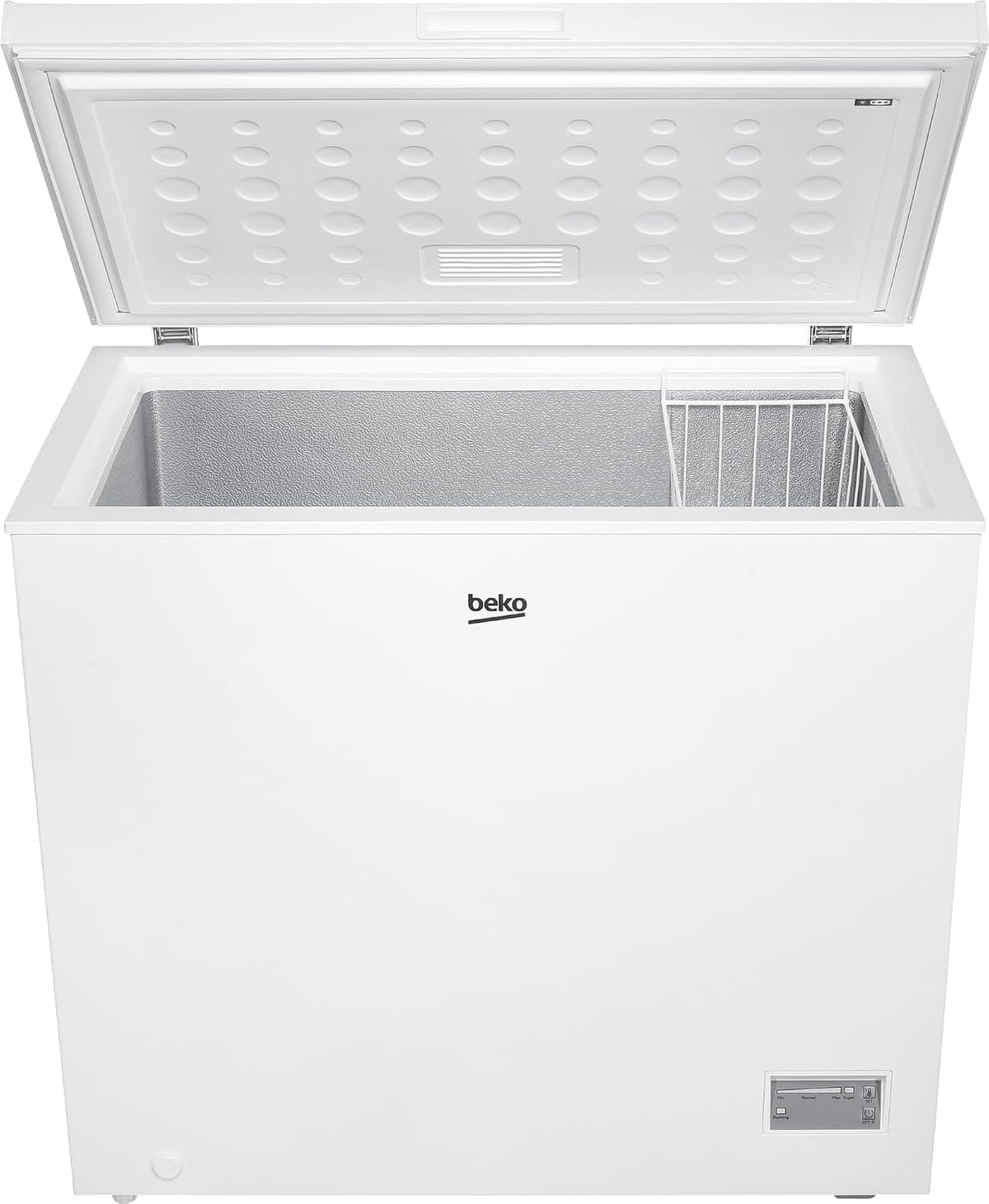 Congelador horizontal Beko CF200CWN, arcón congelador, 198 l de capacidad útil, 1 cesta para congelados, función de congelación rápida, ruedas de transporte, sistema de indicador LED, 40 dB(A), blanco
