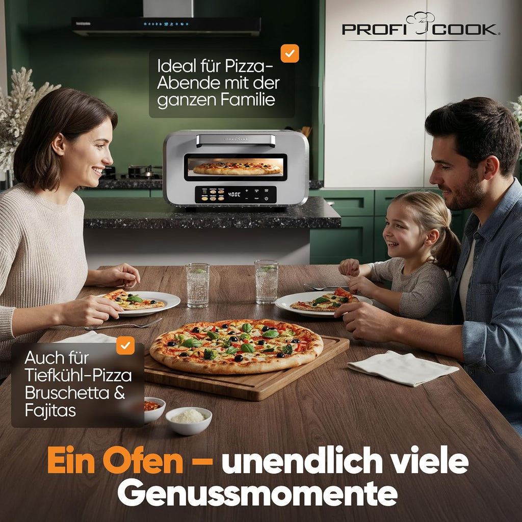 Horno para pizza eléctrico ProfiCook® | 400°C | piedra para pizza auténtica | incluye pala para pizza | ajuste variable de tiempo y temperatura | horno eléctrico para pizza | para pizza en menos de 5 min. | pizzera | PC PO 1323