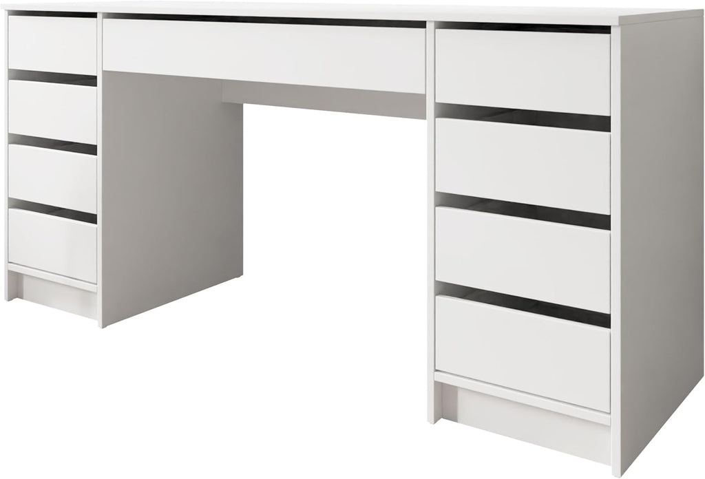 Mirjan24 Schreibtisch Ada Bis, 9 Schubladen Schülerschreibtisch Computertisch B:H:T 154x76x55cm, Kinderschreibtisch Arbeitstisch PC-Tisch Jugendzimmer Kinderzimmer (Weiß)