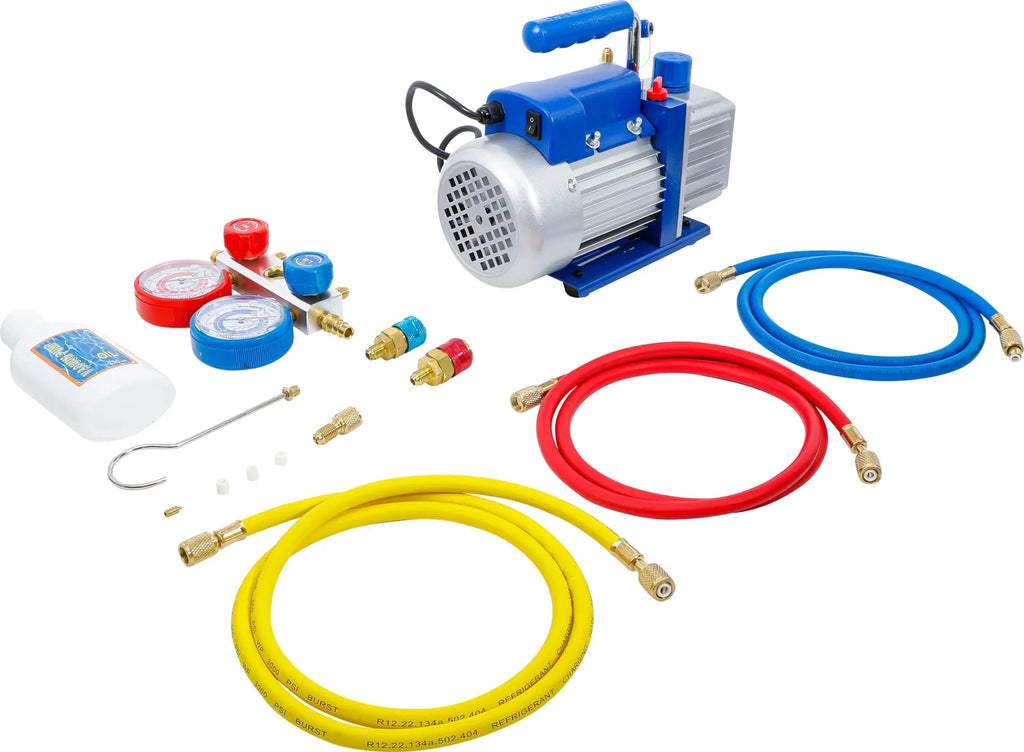 Bomba de vacío de una etapa 57 l/min para sistemas de aire acondicionado R12, R22, R134a y envasado al vacío 220-240 V 50 Hz 10 Pa 74263