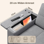 Sofá cama 3 en 1 Xbro, sofá de 2 plazas con función de cama, respaldo ajustable, tejido de lino con 2 cojines y bolsillos laterales, para salón, dormitorio u oficina, gris claro