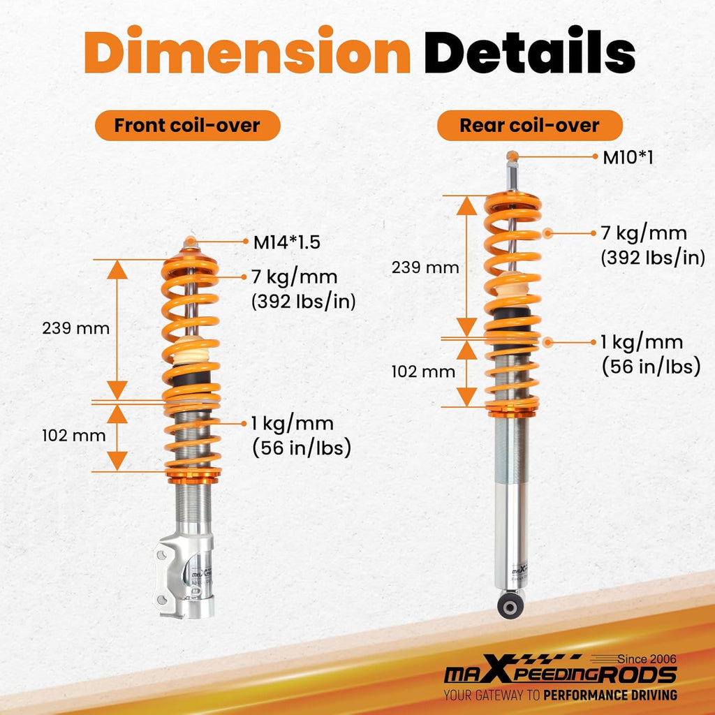 maXpeedingrods 4 Lotes de Coilovers Amortiguadores Roscados para VW Corrado Golf MK2 MK3 Jetta II? Kit de Resortes de Suspensión Amortiguadores de Altura Ajustable - Dorado