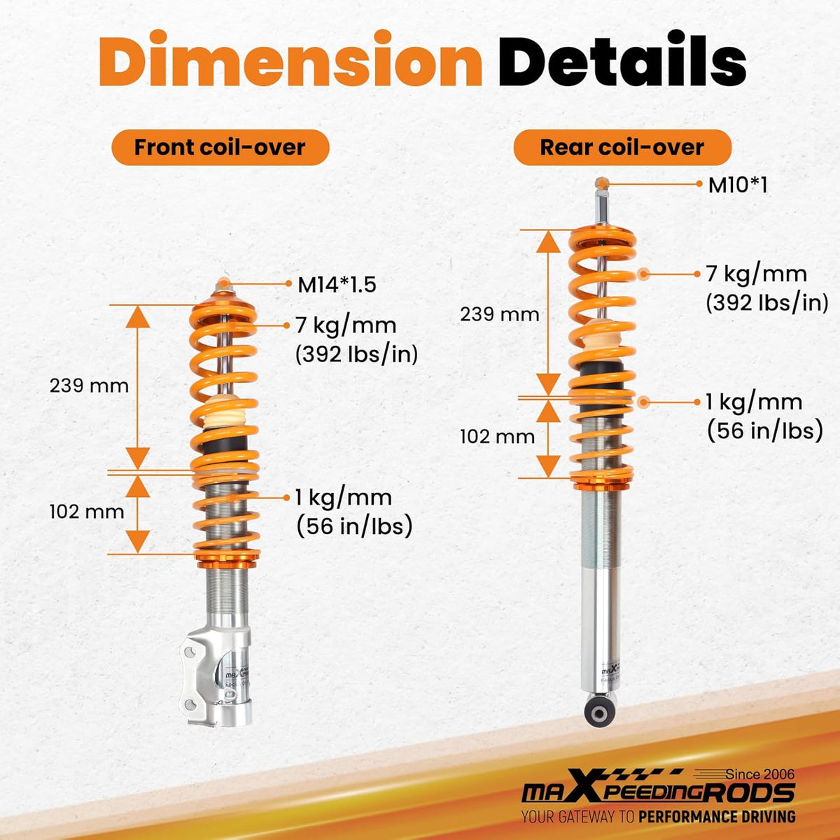 maXpeedingrods 4 Lotes de Coilovers Amortiguadores Roscados para VW Corrado Golf MK2 MK3 Jetta II? Kit de Resortes de Suspensión Amortiguadores de Altura Ajustable - Dorado